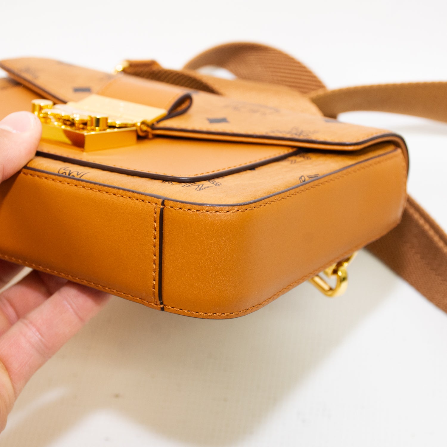 MCM Millie Visetos Cognac Crossbody Bag