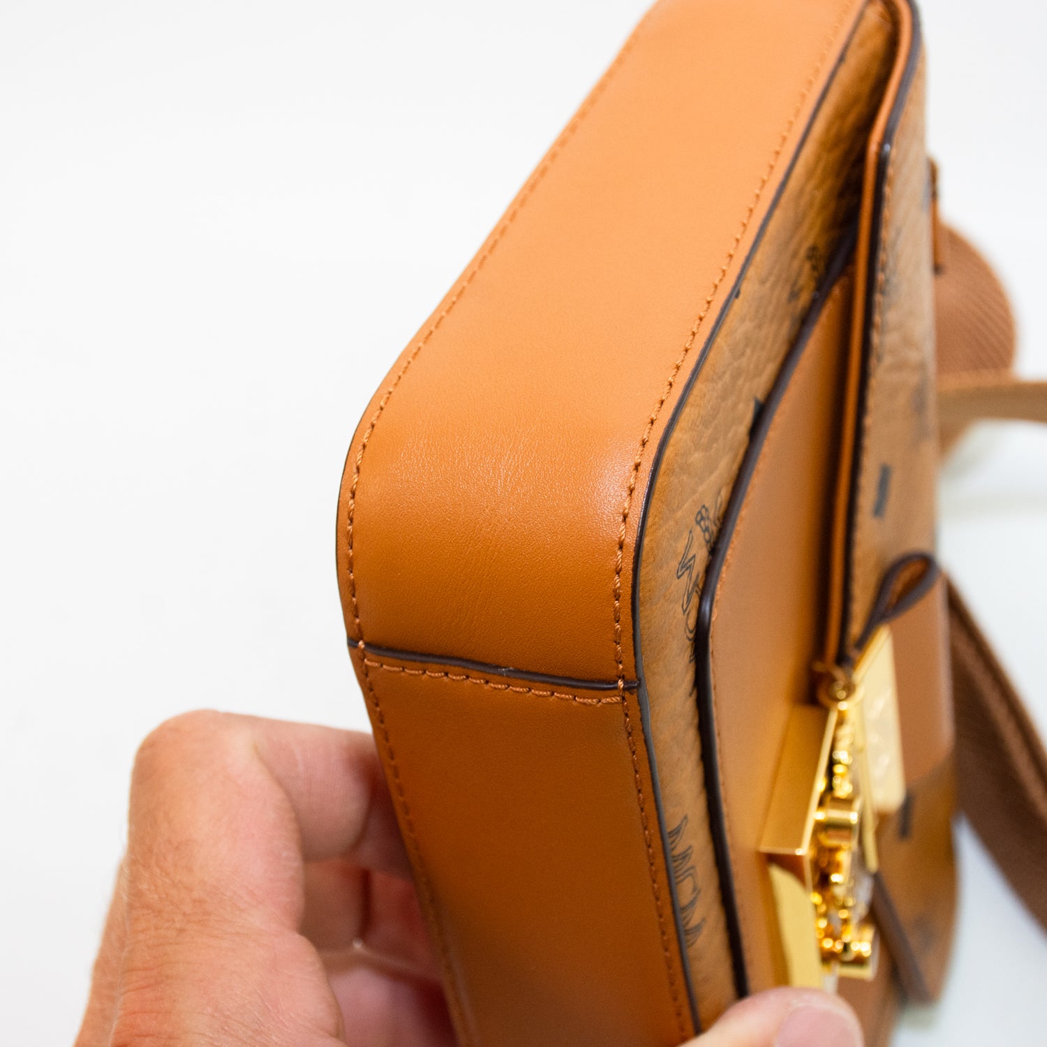 MCM Millie Visetos Cognac Crossbody Bag