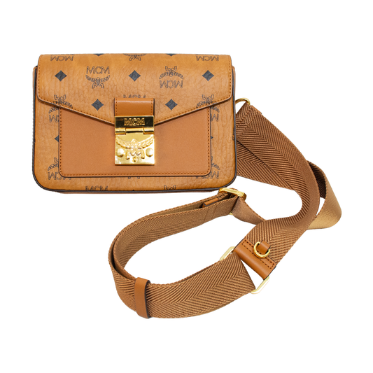 MCM Millie Visetos Cognac Crossbody Bag