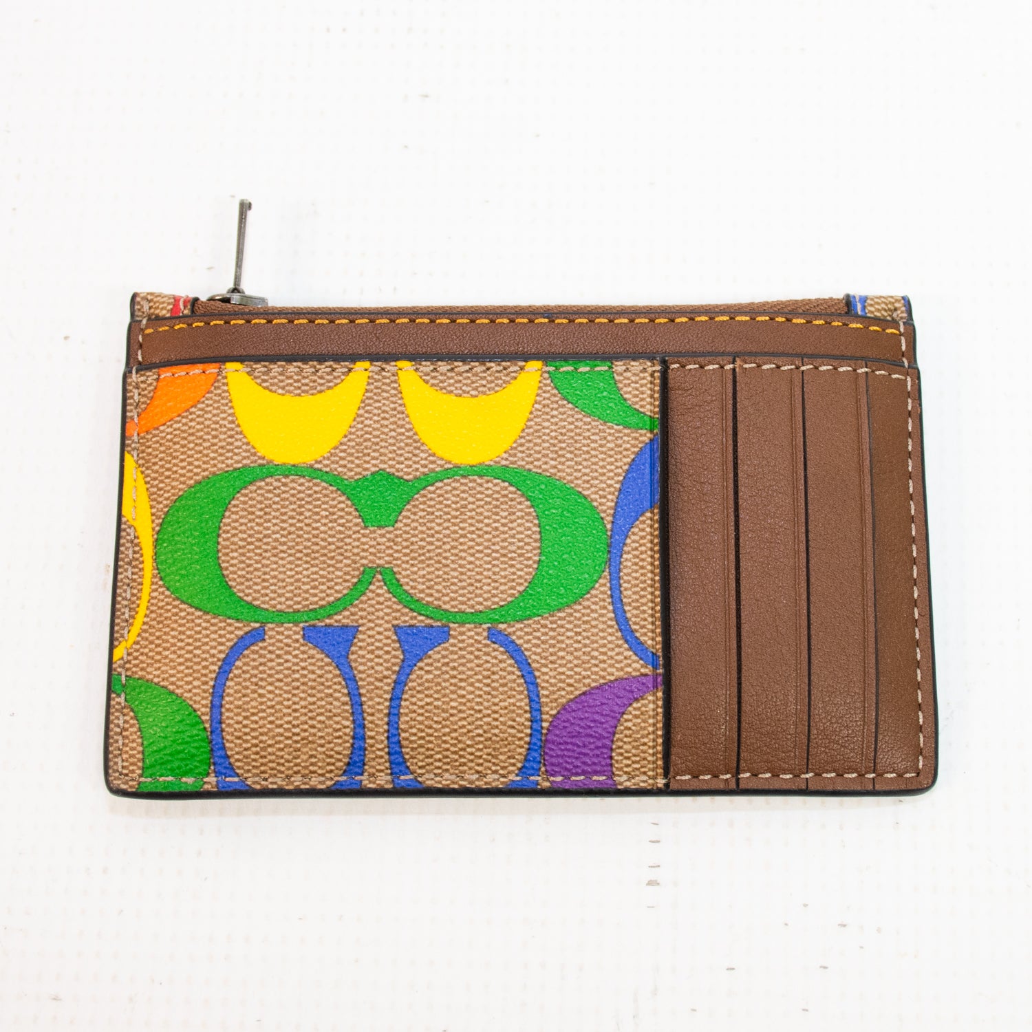 Coach C9862 Zip Card Case - Rainbow Signature