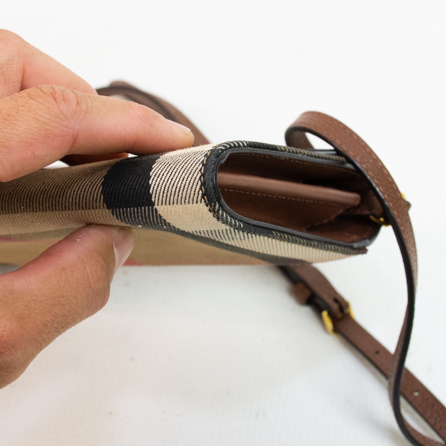 Burberry Canvas Hannah Coco House Check Derby Cross Body Wallet