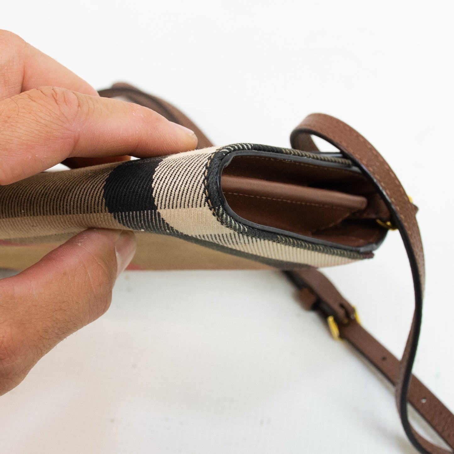 Burberry Canvas Hannah Coco House Check Derby Cross Body Wallet
