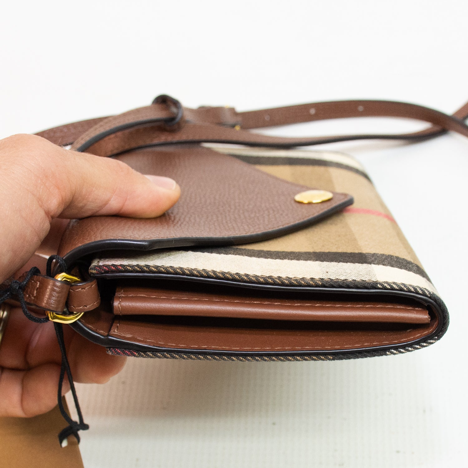 Burberry Canvas Hannah Coco House Check Derby Cross Body Wallet