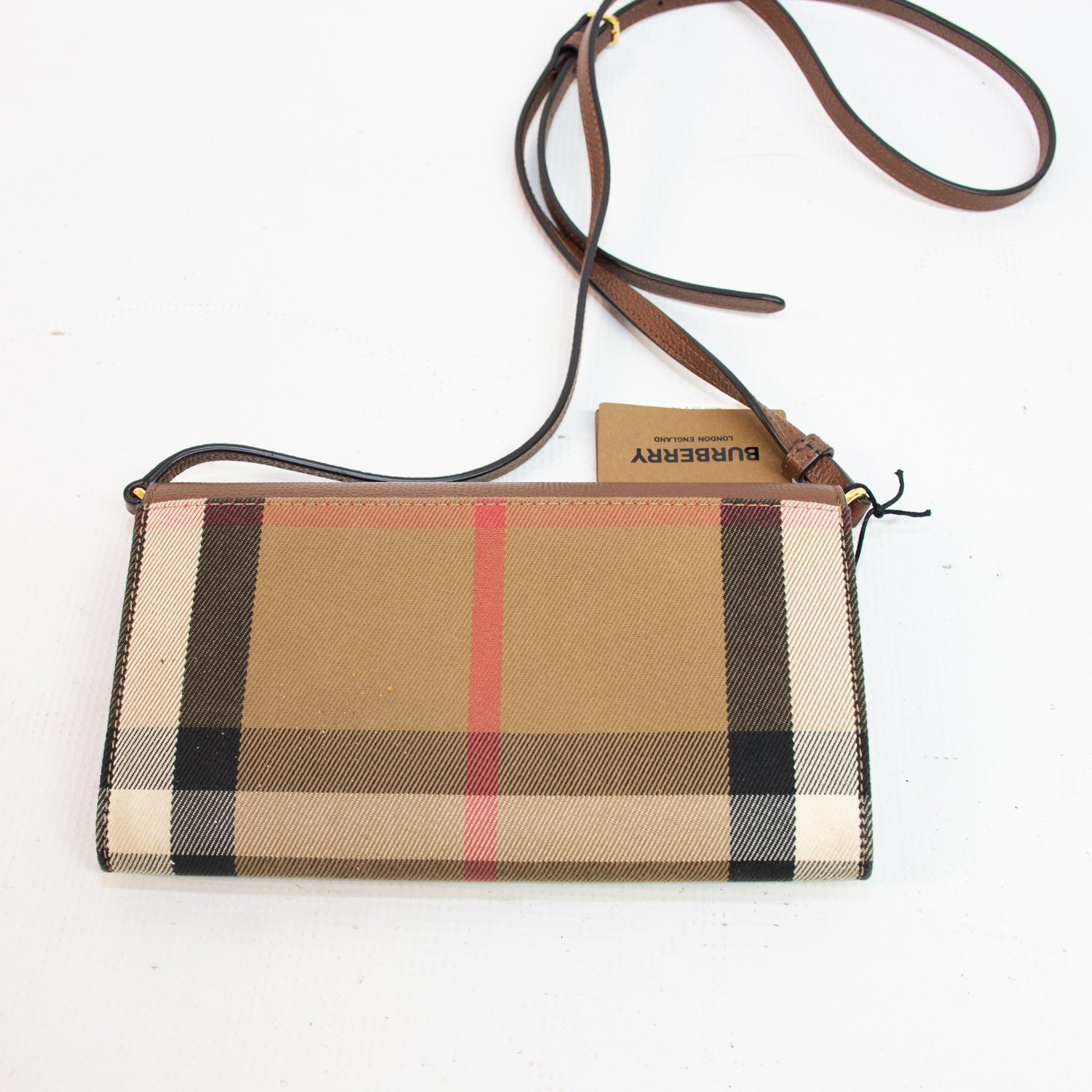 Burberry Canvas Hannah Coco House Check Derby Cross Body Wallet