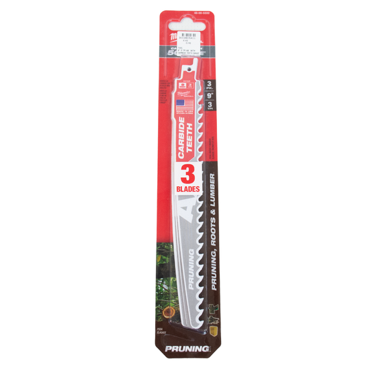 Milwaukee 48-00-5332 "The Ax" Pruning Carbide Teeth Sawzall Blade 9" 3 TPI 3pk