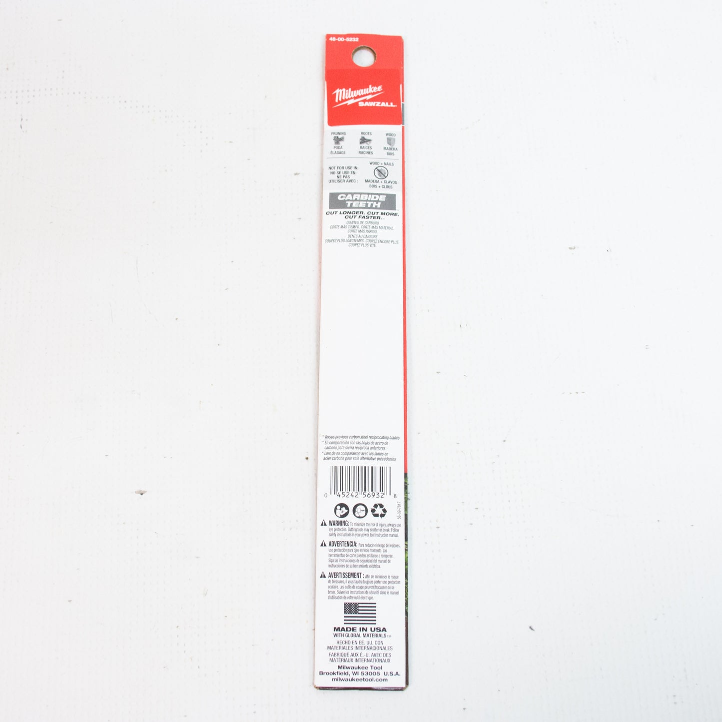 Milwaukee 48-00-5232 "The Ax" Pruning Carbide Teeth Sawzall Blade 9" 3 TPI 1pk