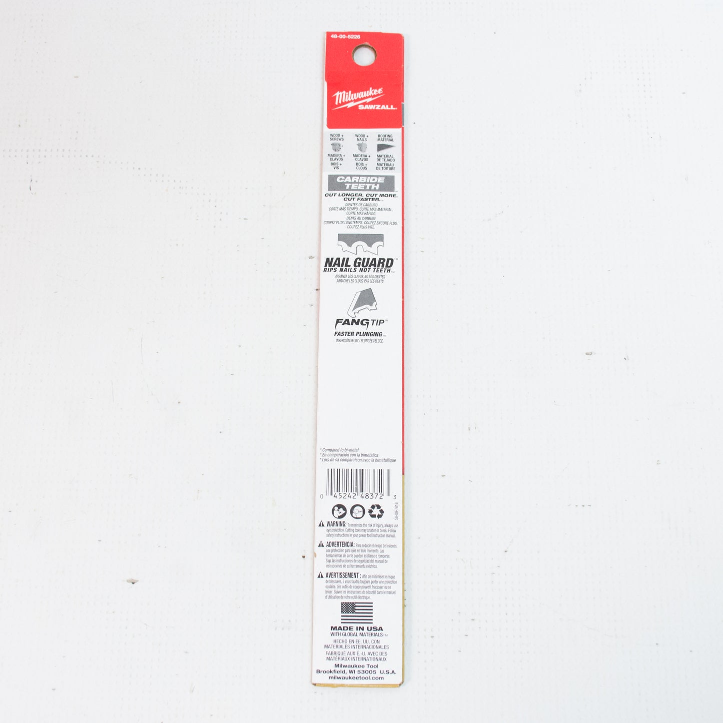 Milwaukee 48-00-5226 "The Ax" Carbide Teeth Sawzall Blade 9" 5 TPI