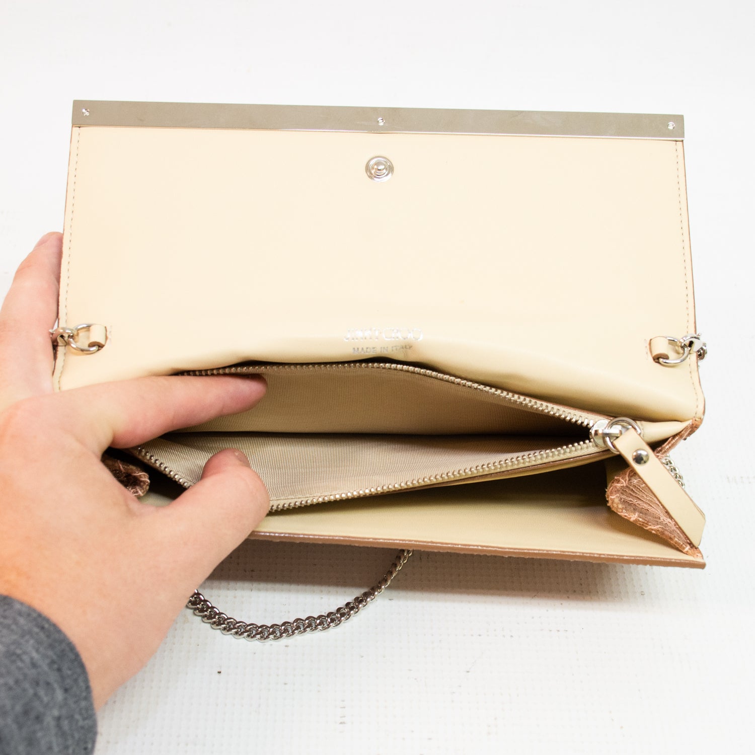 Jimmy Choo Milla Powder Pink Lace Chain Wallet