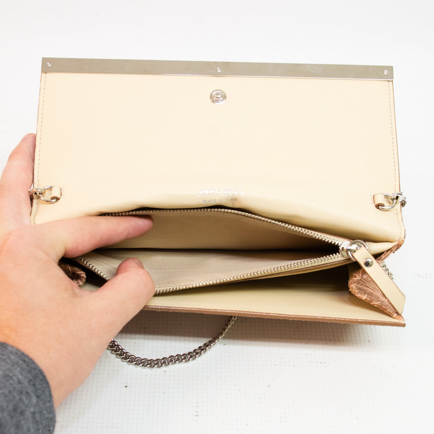 Jimmy Choo Milla Powder Pink Lace Chain Wallet