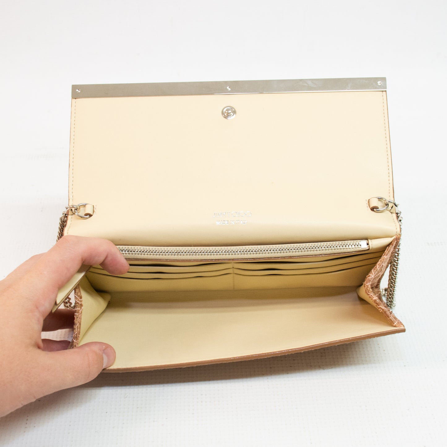 Jimmy Choo Milla Powder Pink Lace Chain Wallet