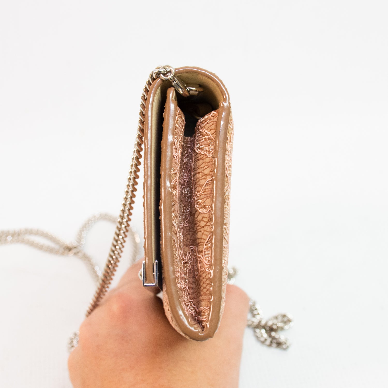 Jimmy Choo Milla Powder Pink Lace Chain Wallet