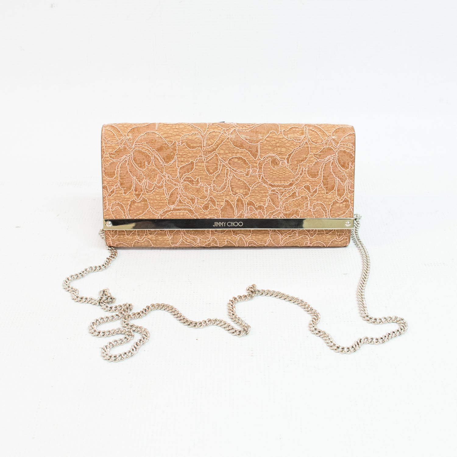 Jimmy Choo Milla Powder Pink Lace Chain Wallet