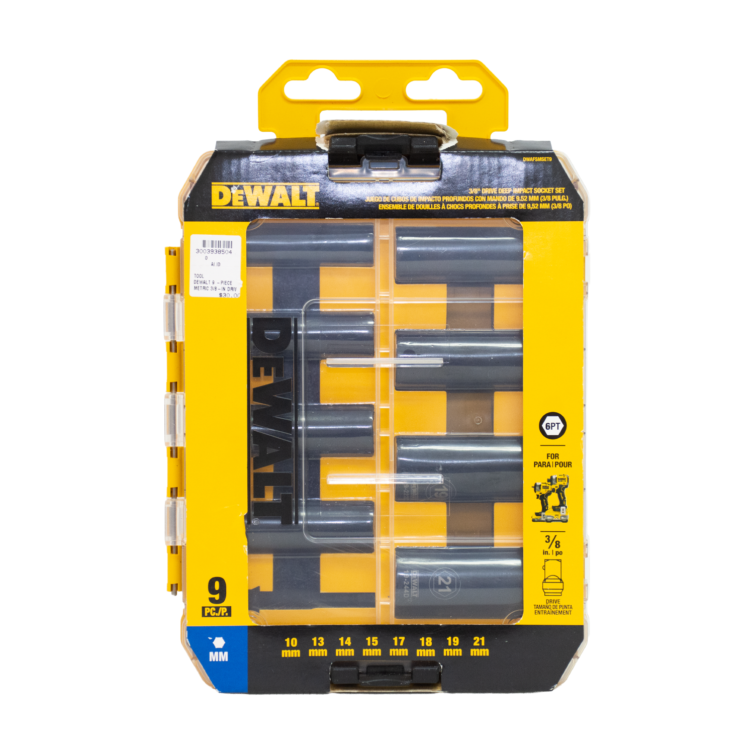 DEWALT DWAFSFSET9 9pc Metric 3/8in Drive Set 6-Point Impact Socket Set