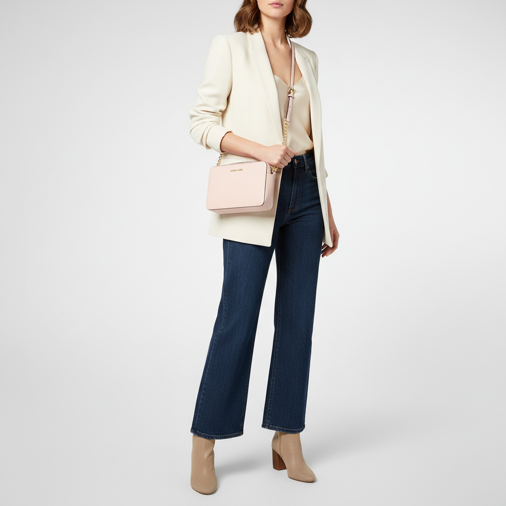 Michael Kors Jet Set Large Saffiano Leather Pink Cross Body Bag