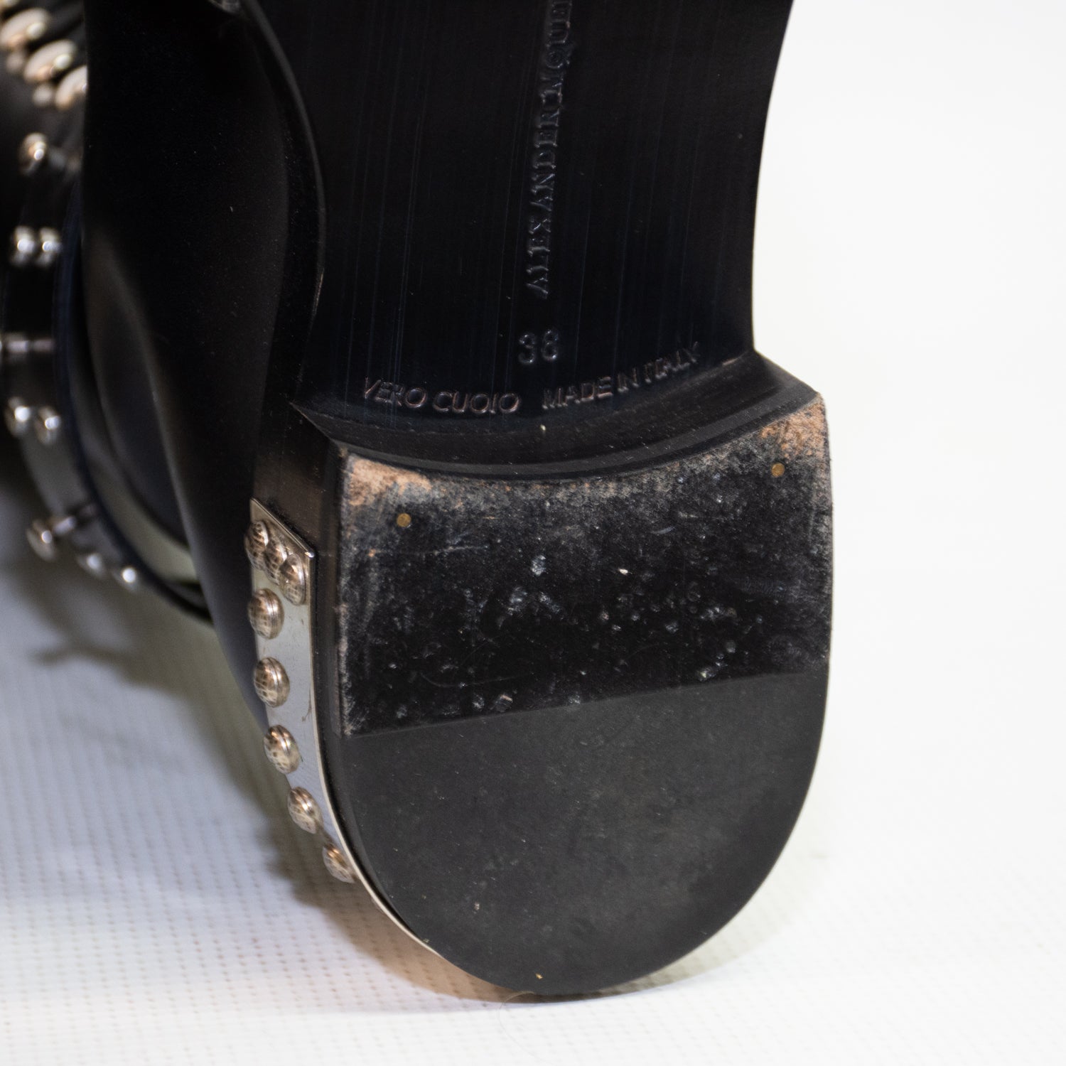 Alexander McQueen 470587 Studded Accents Combat Leather Boots