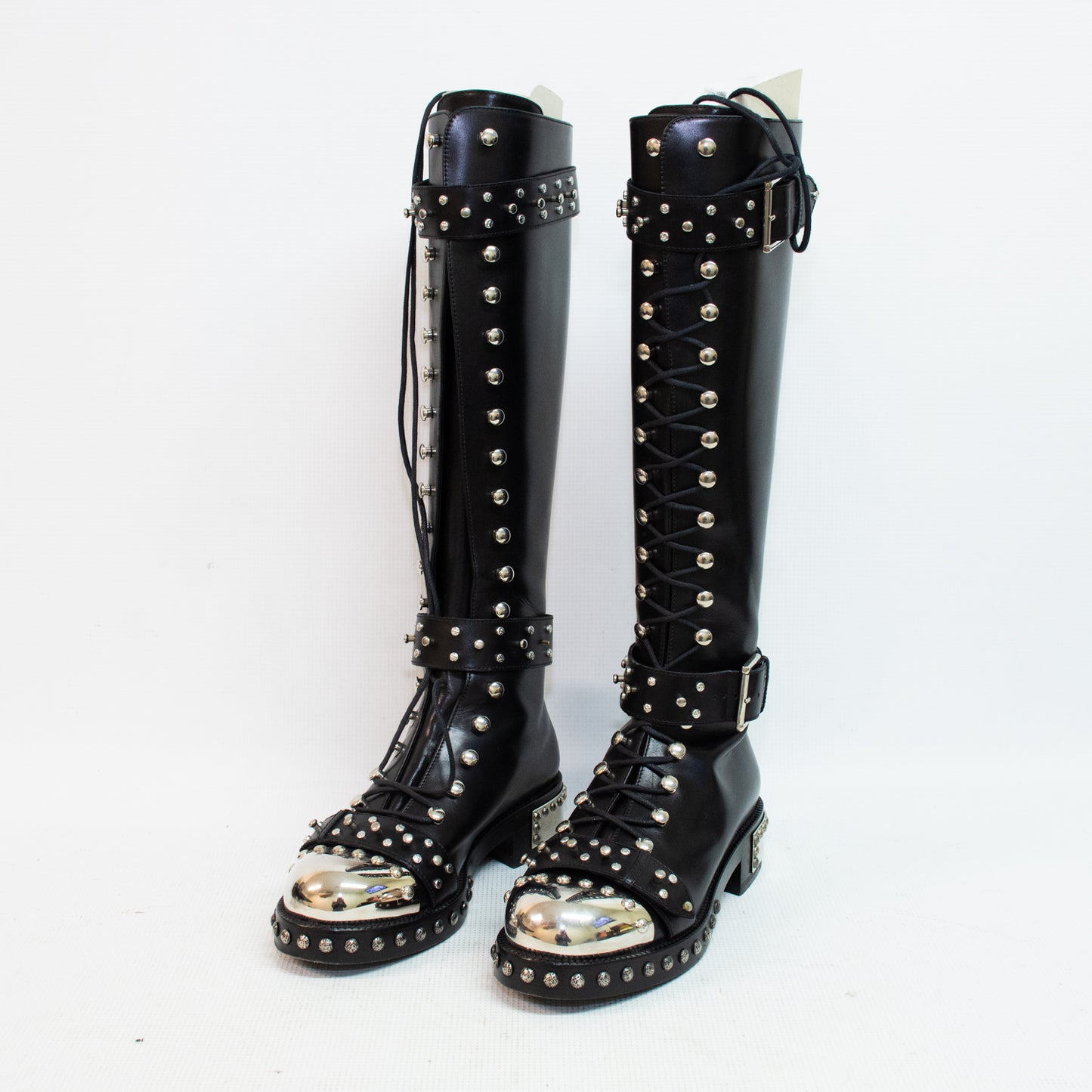 Alexander McQueen 470587 Studded Accents Combat Leather Boots