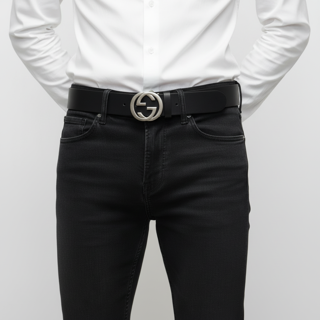 Gucci "GG" SV Logo Black Belt - 525050