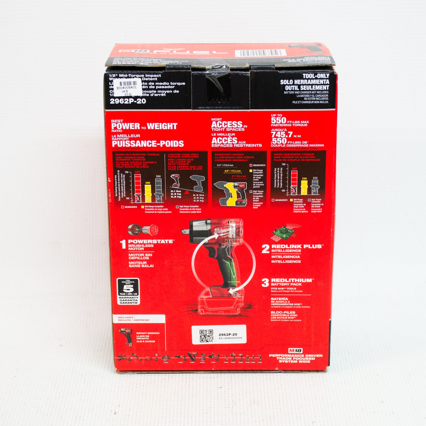 Milwaukee 2962P-20 M18 Fuel Brushless 1/2" Mid-Torque Impact Wrench