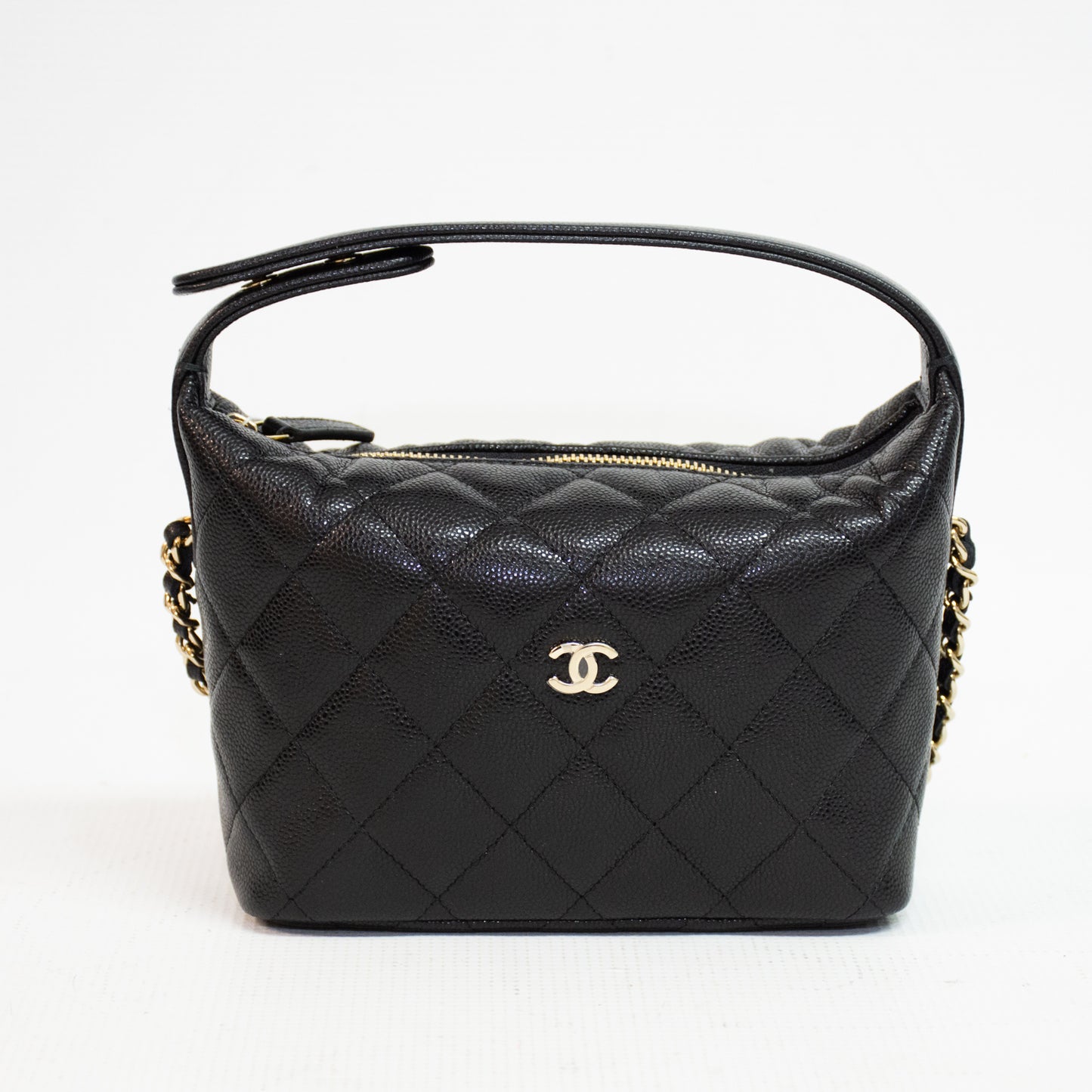 Chanel Cavier Leather Quilted Hobo Clutch - Black