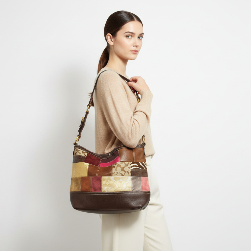 Coach 10434 Y2K Multi Patchwork Leather Holiday Hobo Shoulder Bag