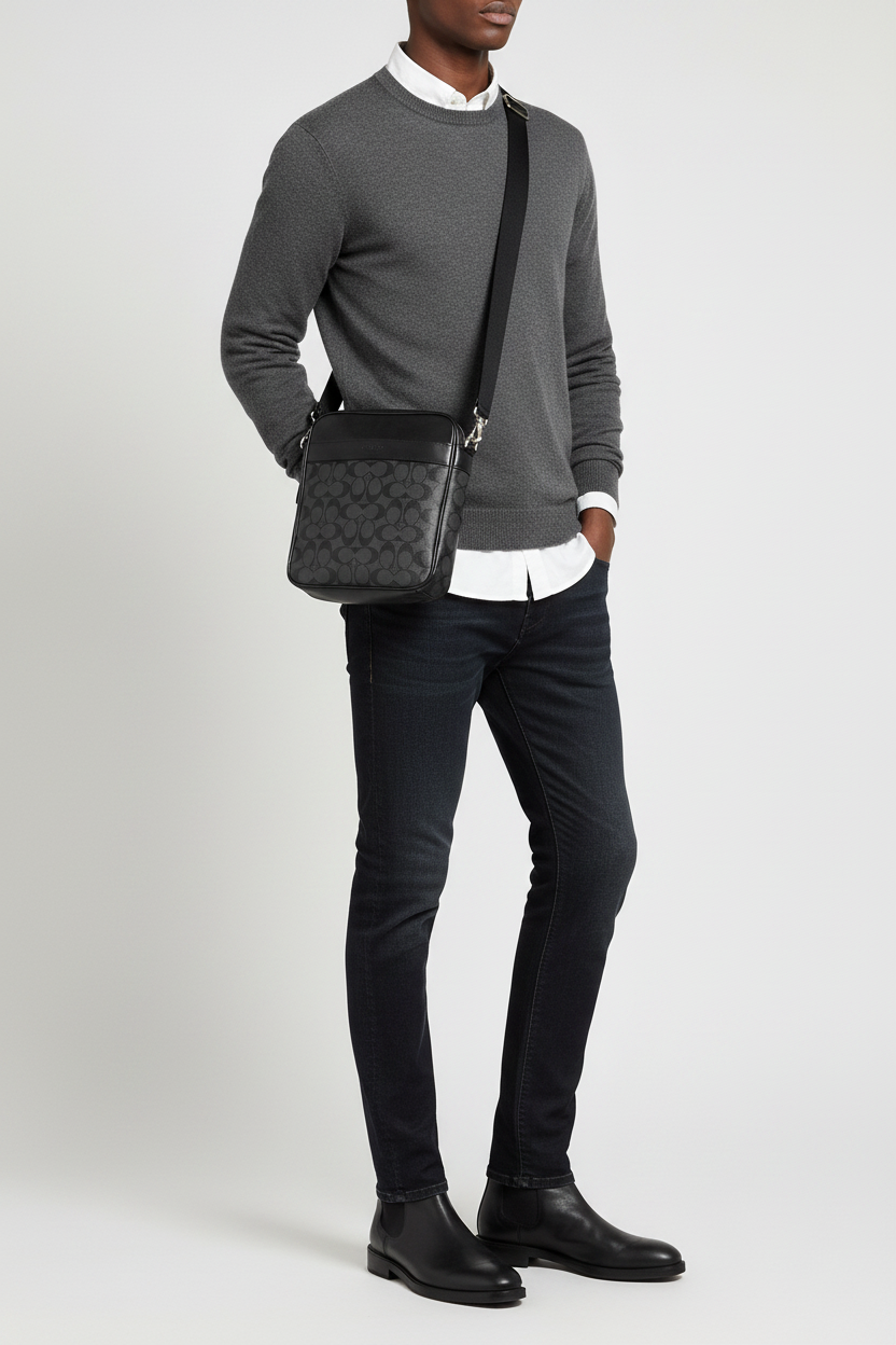 Coach F54788 Flight Signature Canvas Charcoal/Black Bag