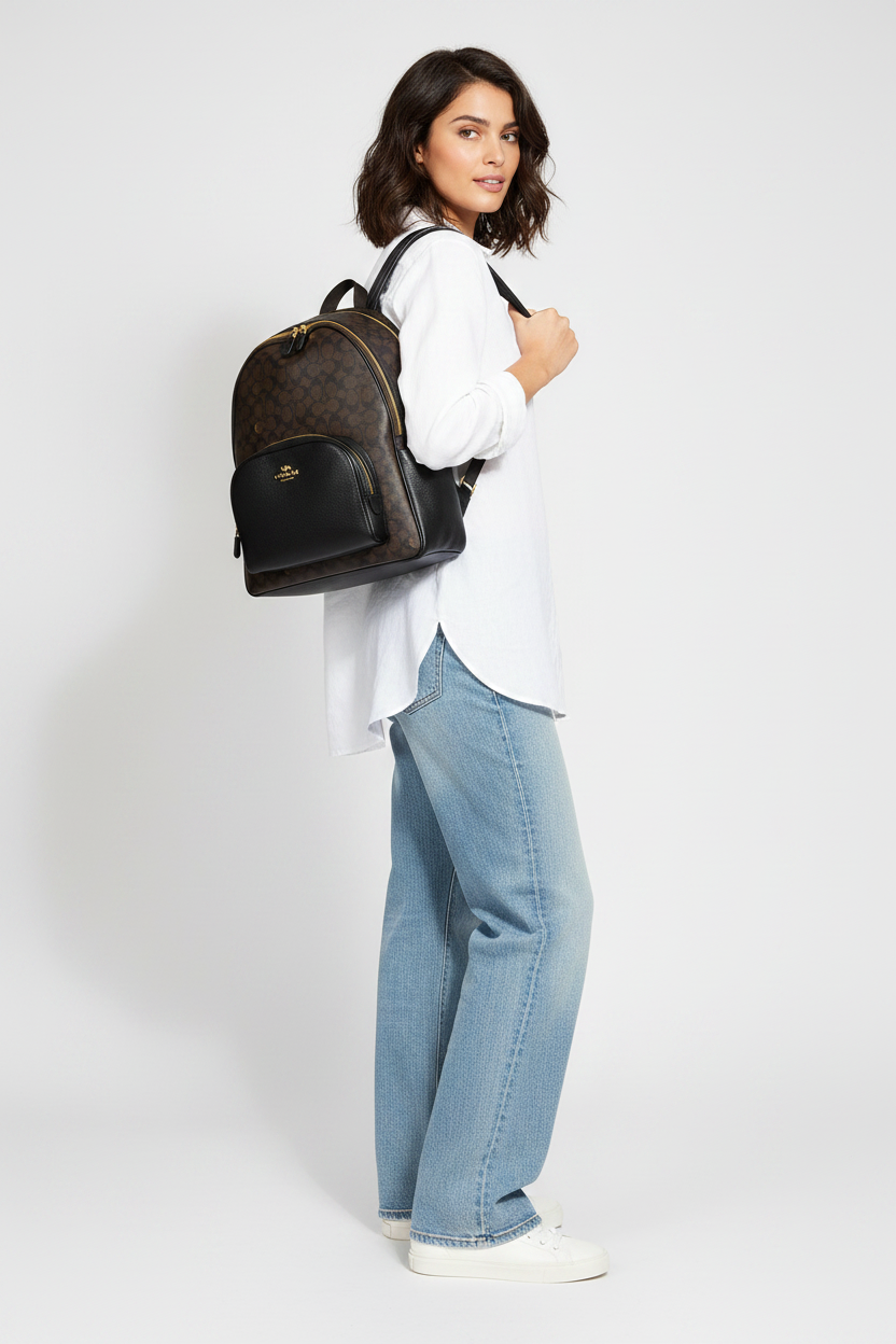 Coach CZ175 Court Signature Canvas Backpack - Black/Brown