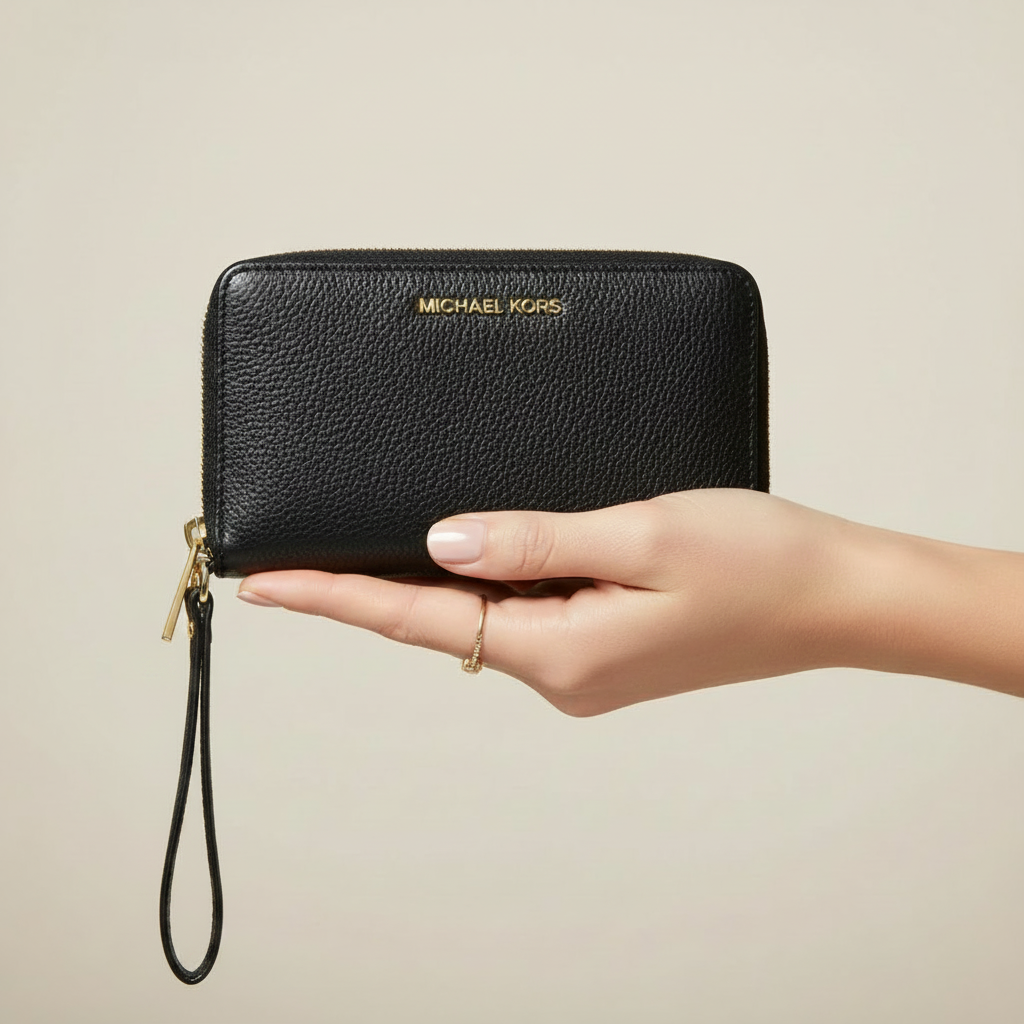Michael Kors Black Pebbled Leather Smartphone Wristlet
