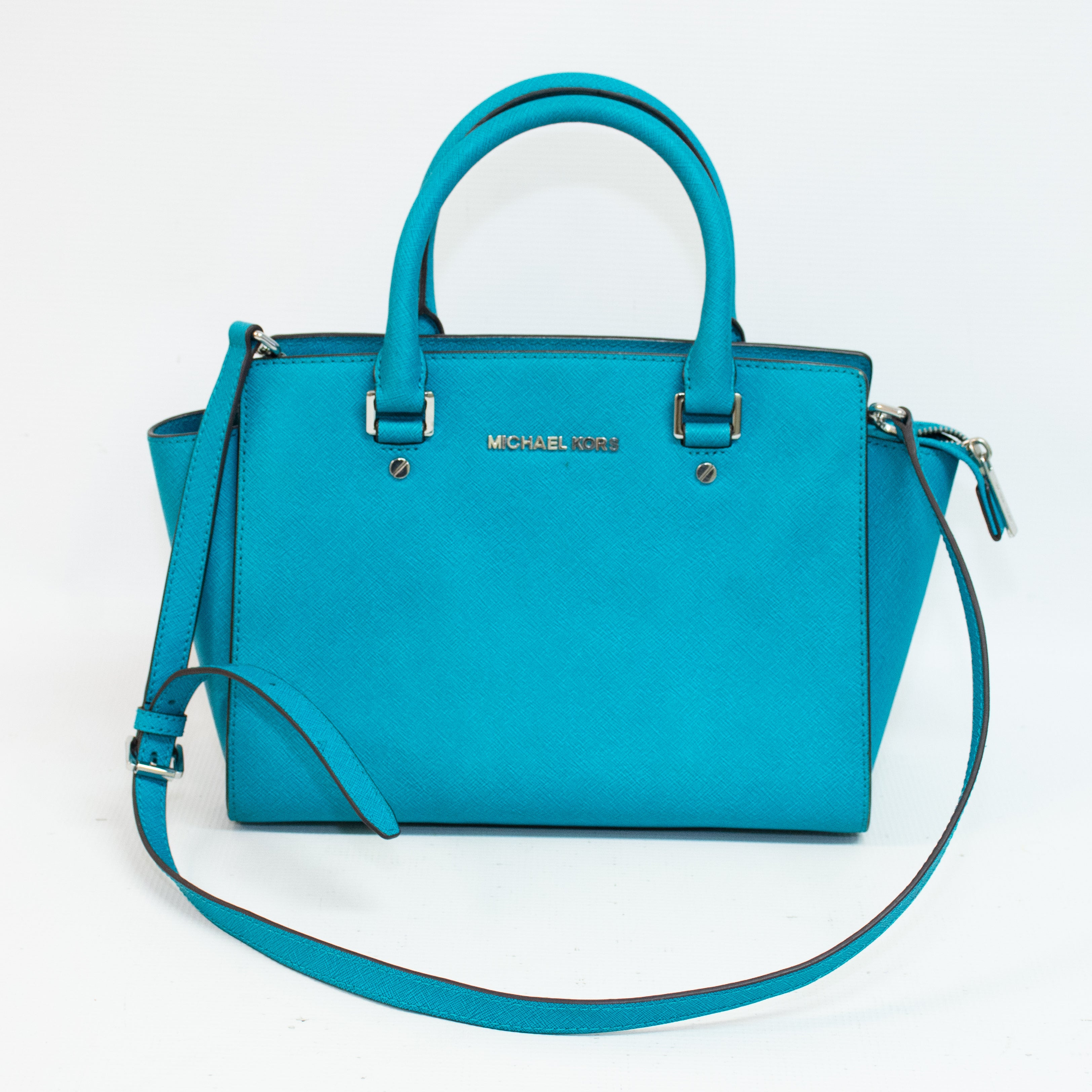 Michael Kors Selma Teal Saffiano Handbag