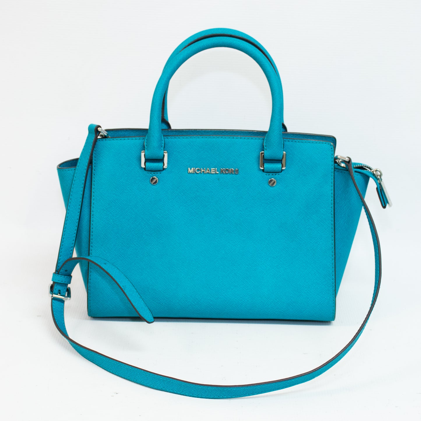 Michael Kors Selma Teal Saffiano Handbag