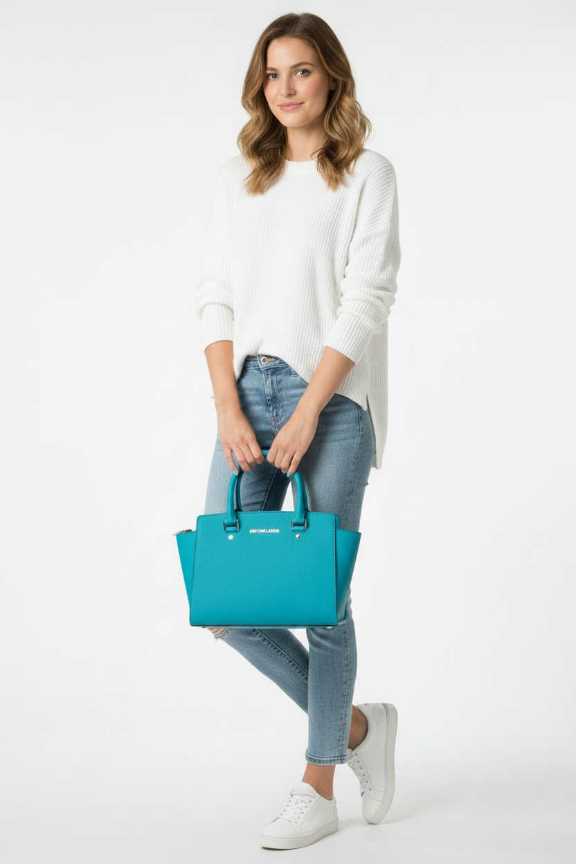 Michael Kors Selma Teal Saffiano Handbag