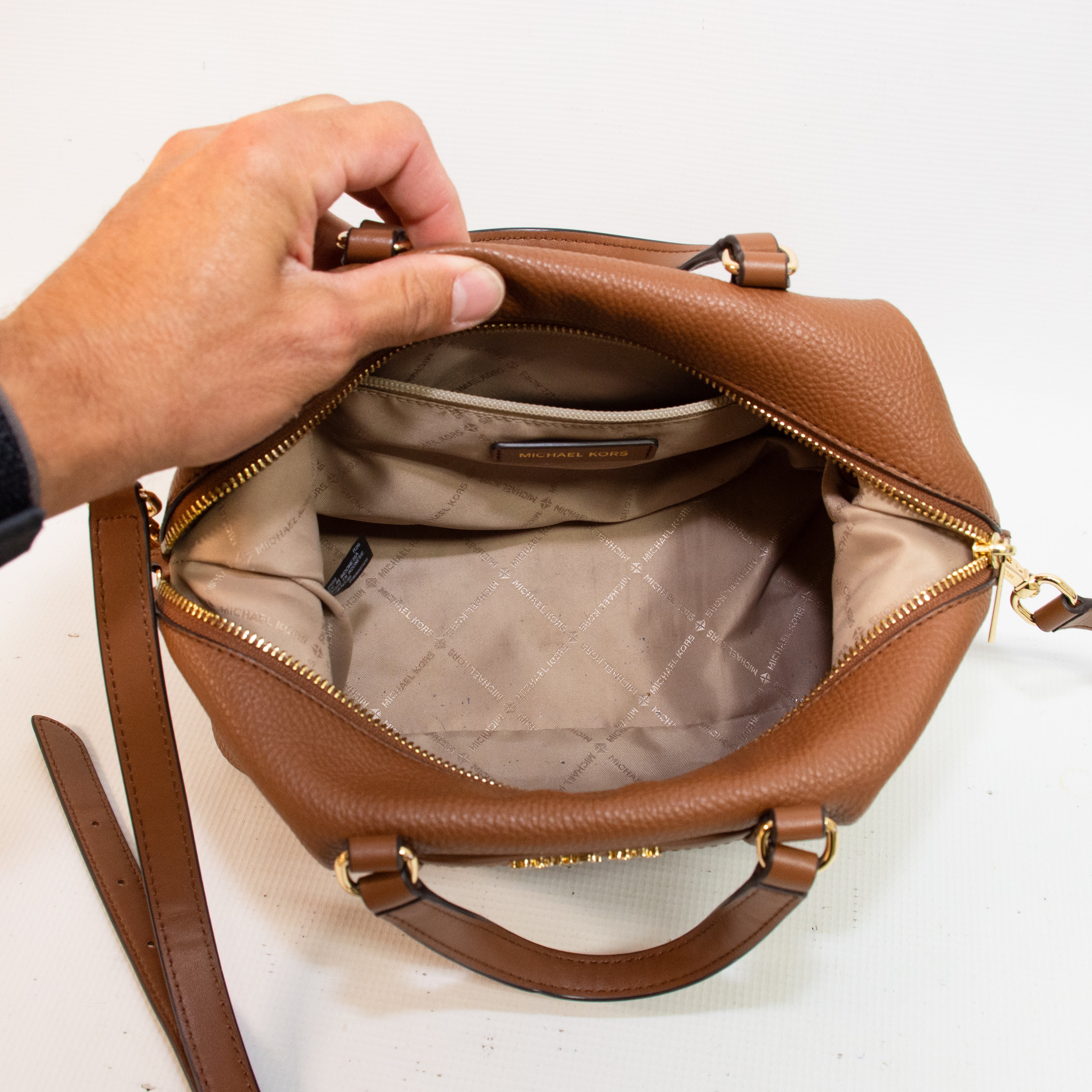 Michael Kors Beck Small Brown Leather Travel Satchel
