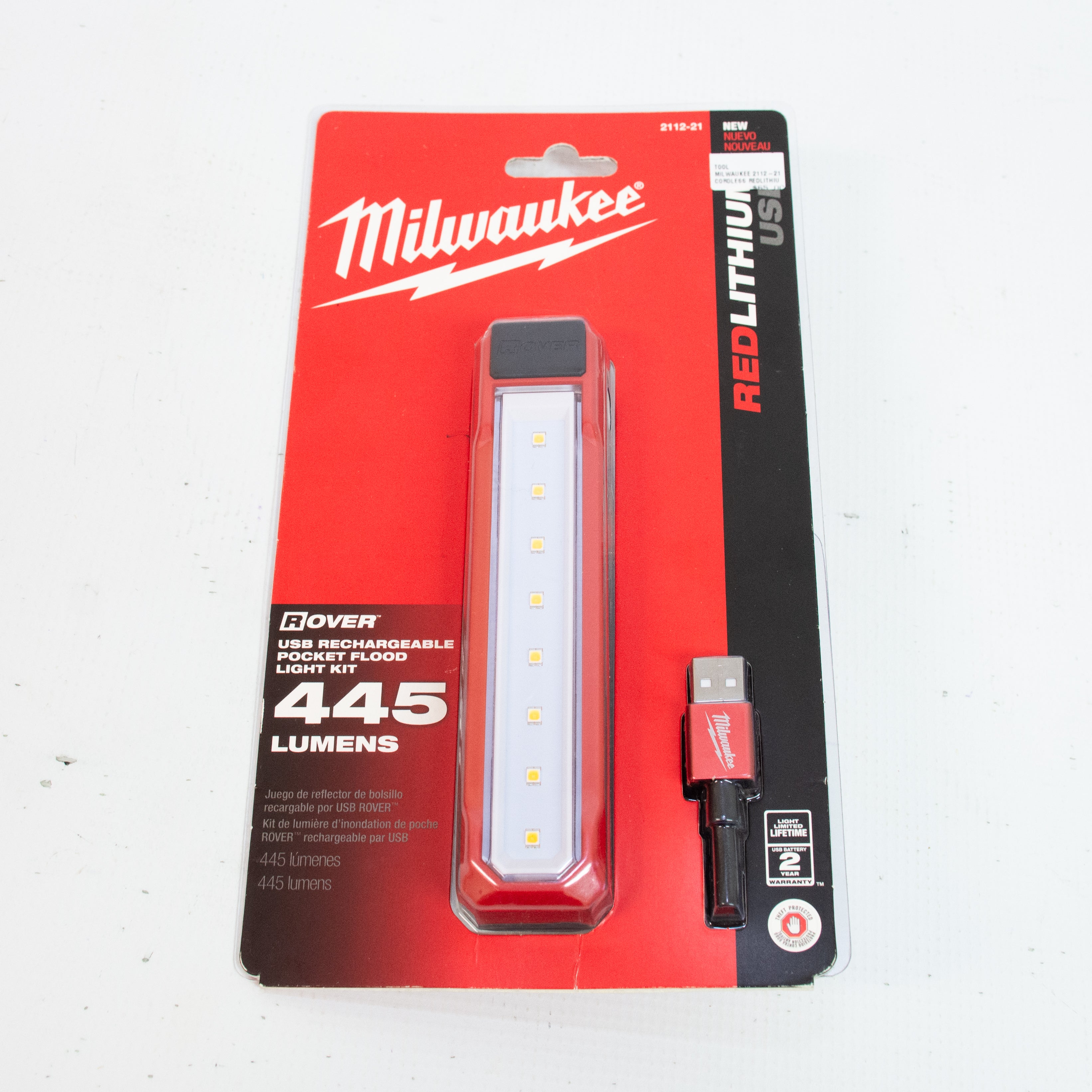 Milwauke 2112-21 Cordless Red-Lithium USB Rover Pocket Flood Light - 445 Lumens
