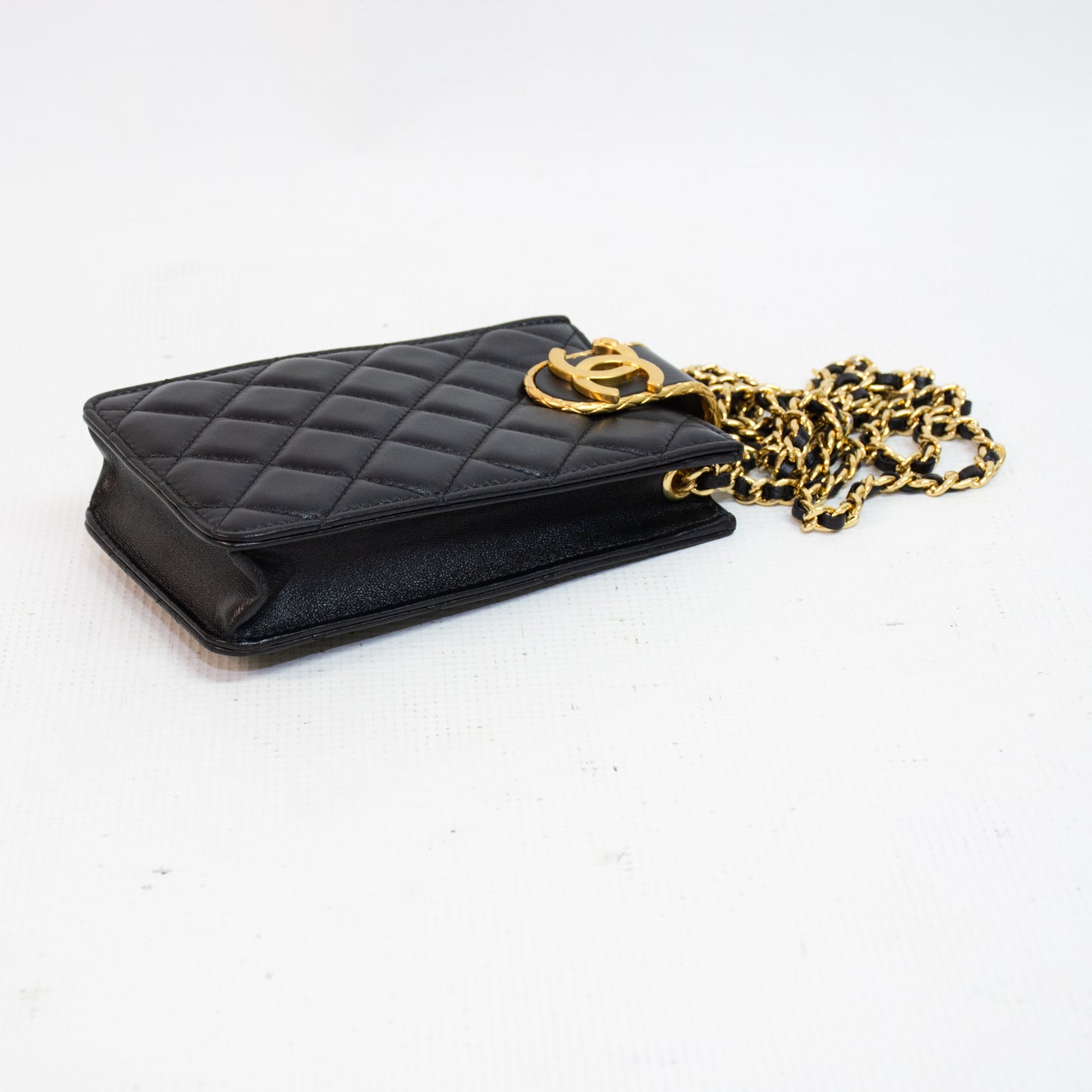 Chanel CC Quilted Lamb Skin Phone Case - Black