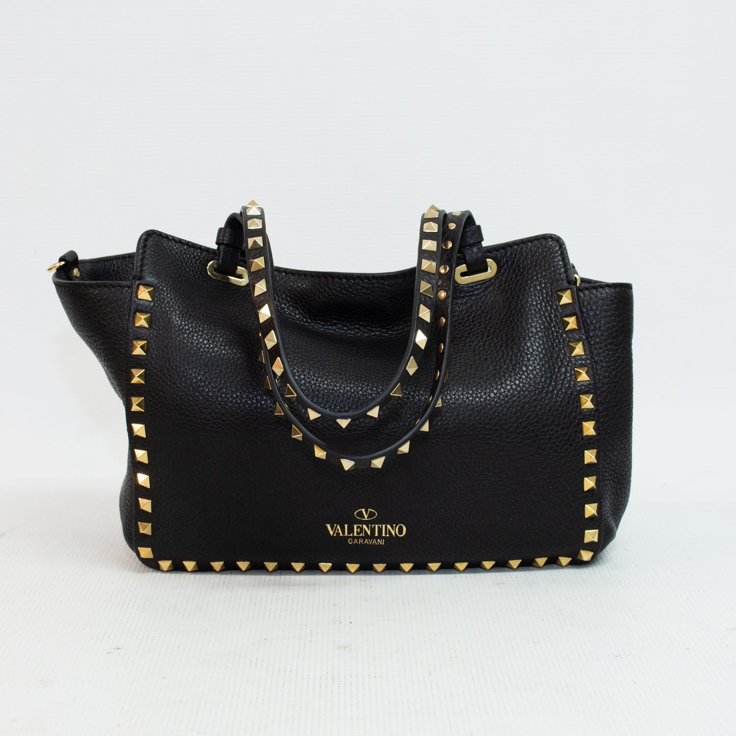 Valentino Garavani Pebbled Calfskin Rockstud Tote - Black
