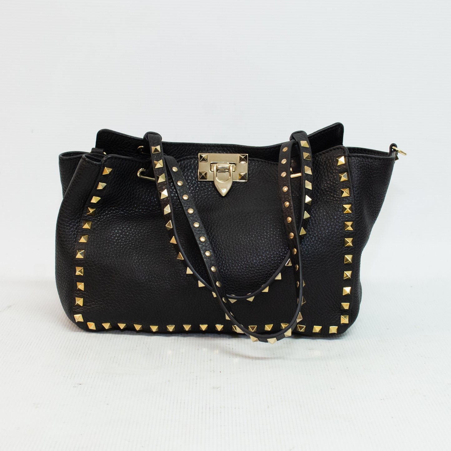 Valentino Garavani Pebbled Calfskin Rockstud Tote - Black