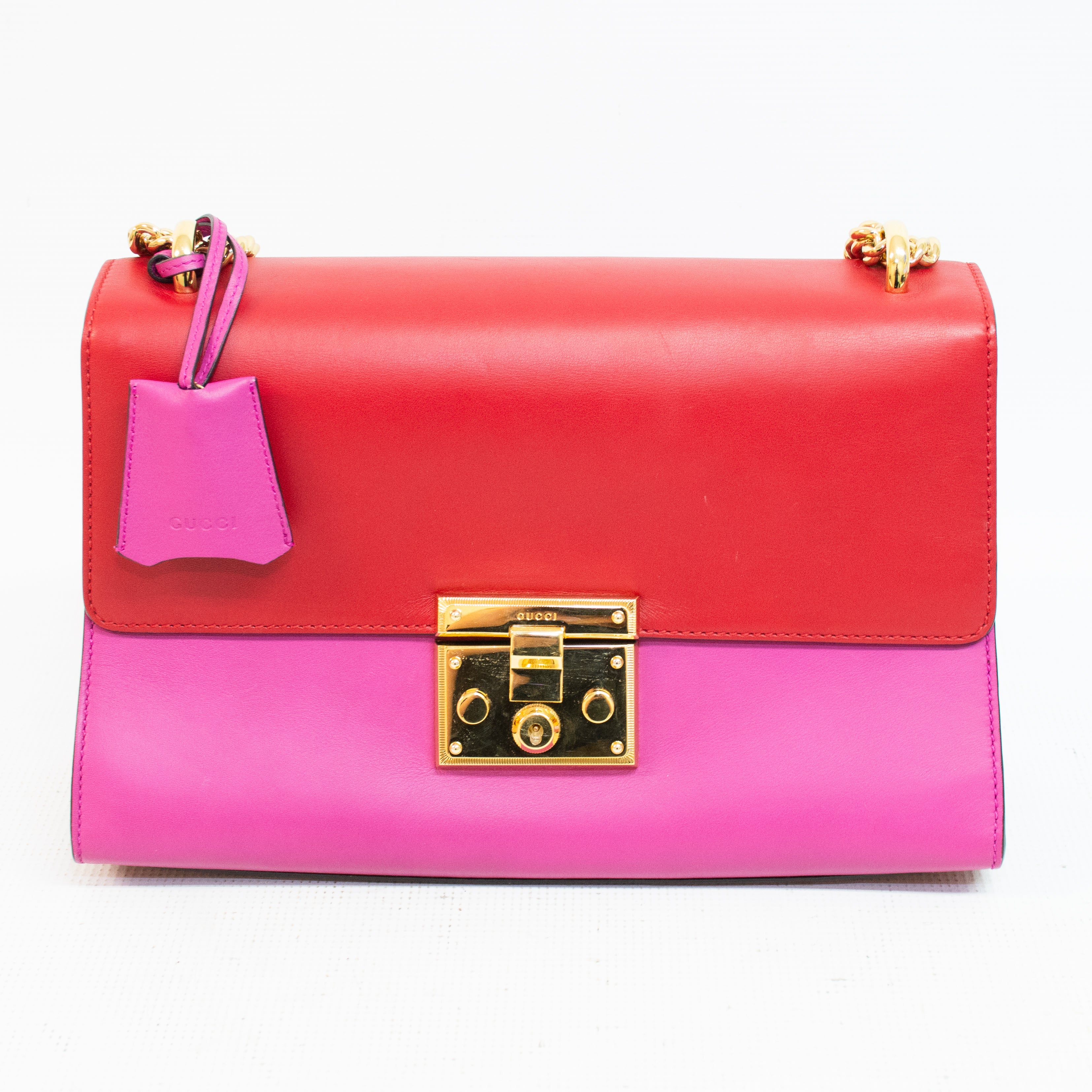 Gucci 409486 Red/Pink Leather Padlock Medium Shoulder Bag