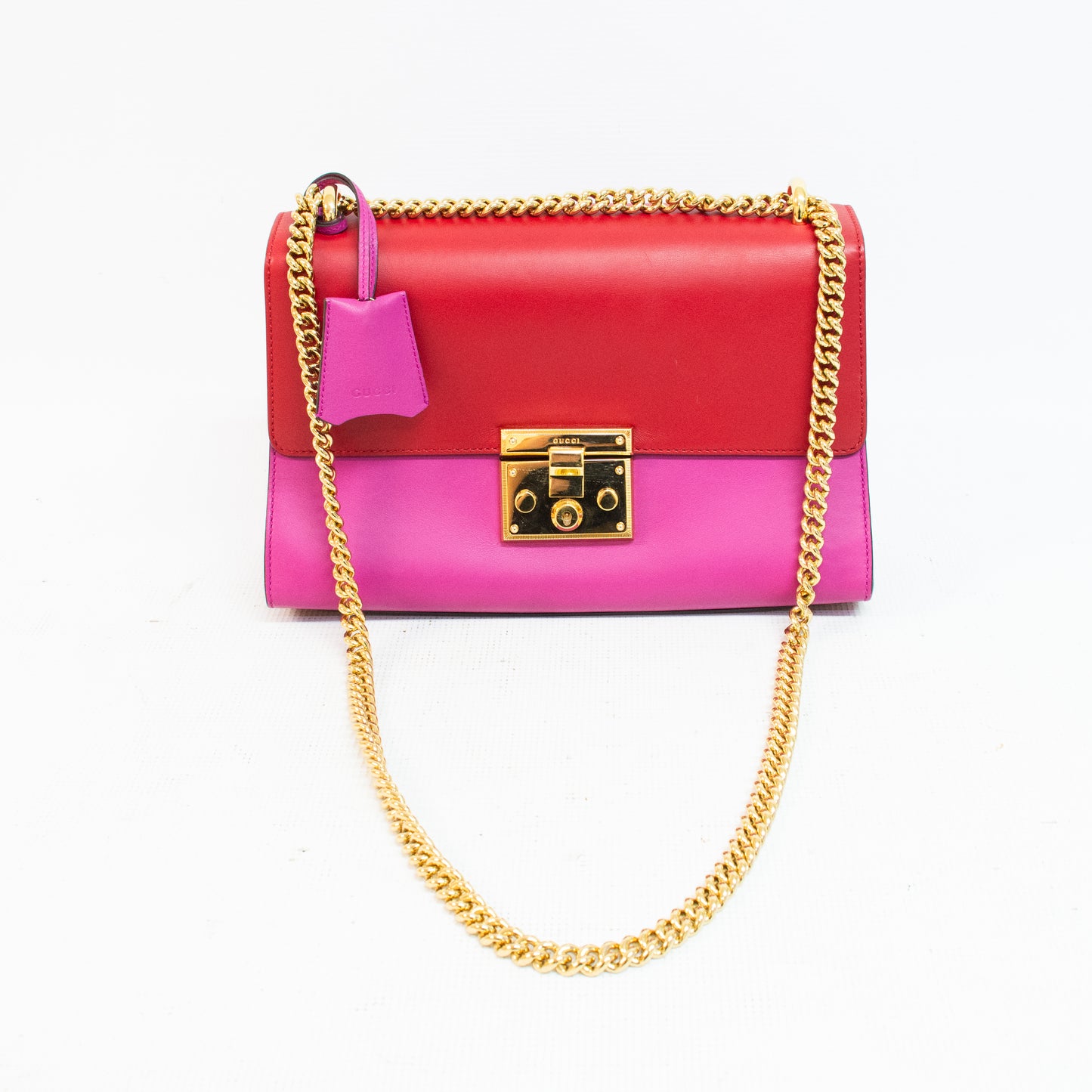 Gucci 409486 Red/Pink Leather Padlock Medium Shoulder Bag