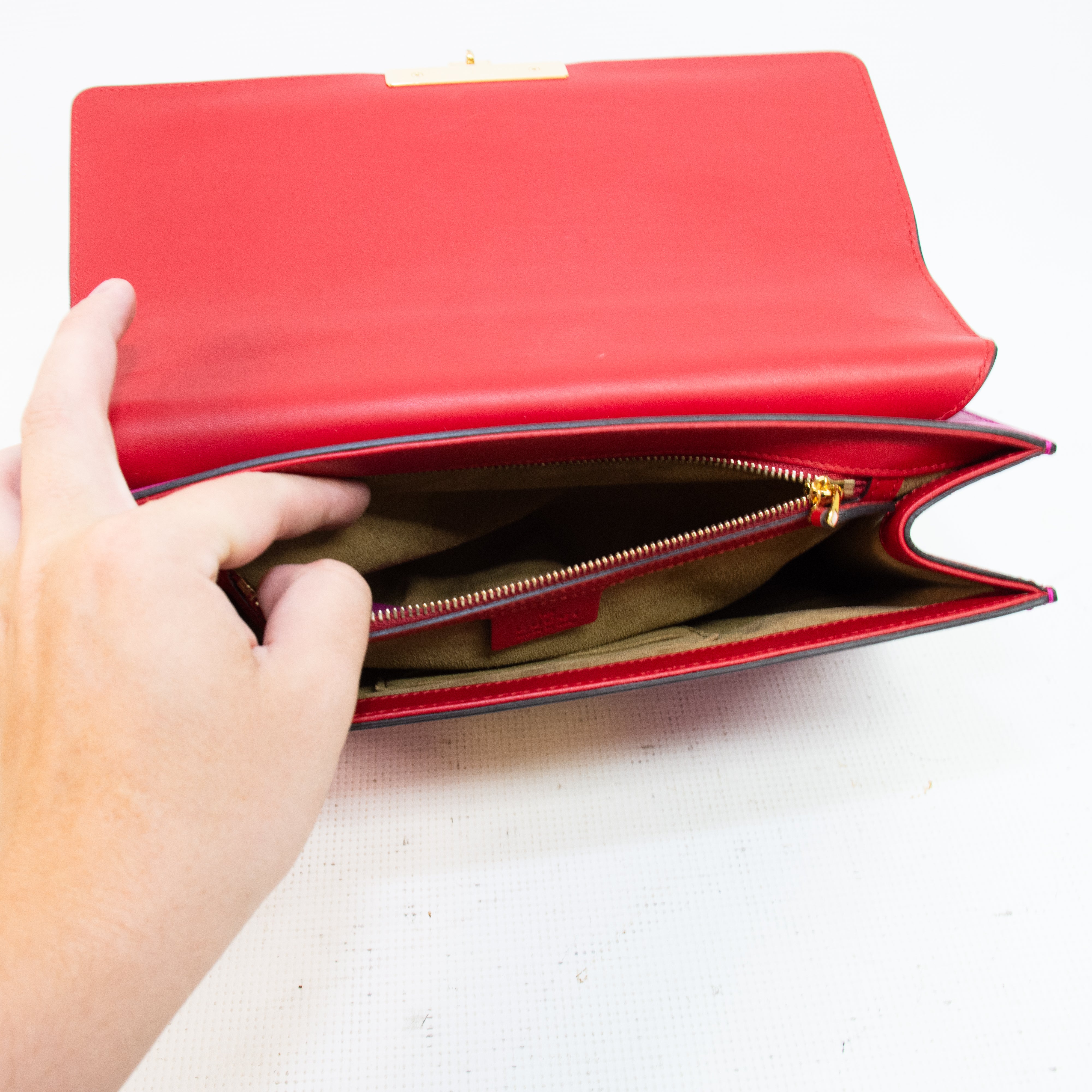 Gucci 409486 Red/Pink Leather Padlock Medium Shoulder Bag