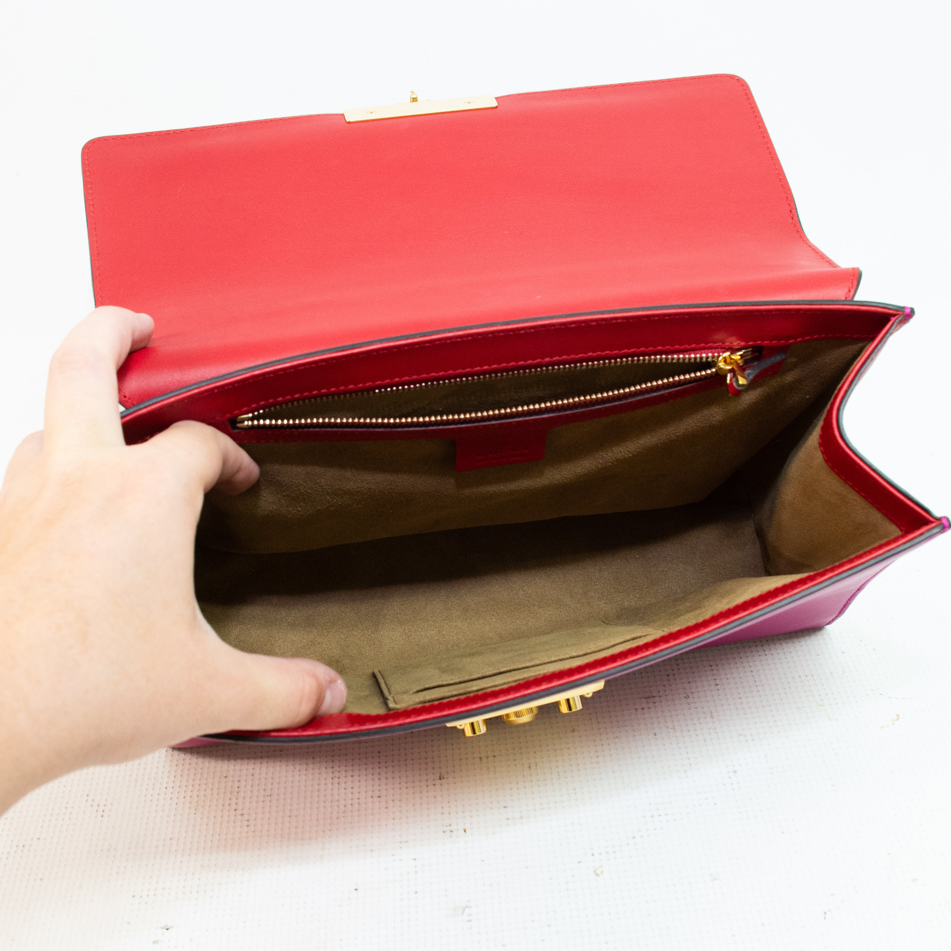 Gucci 409486 Red/Pink Leather Padlock Medium Shoulder Bag