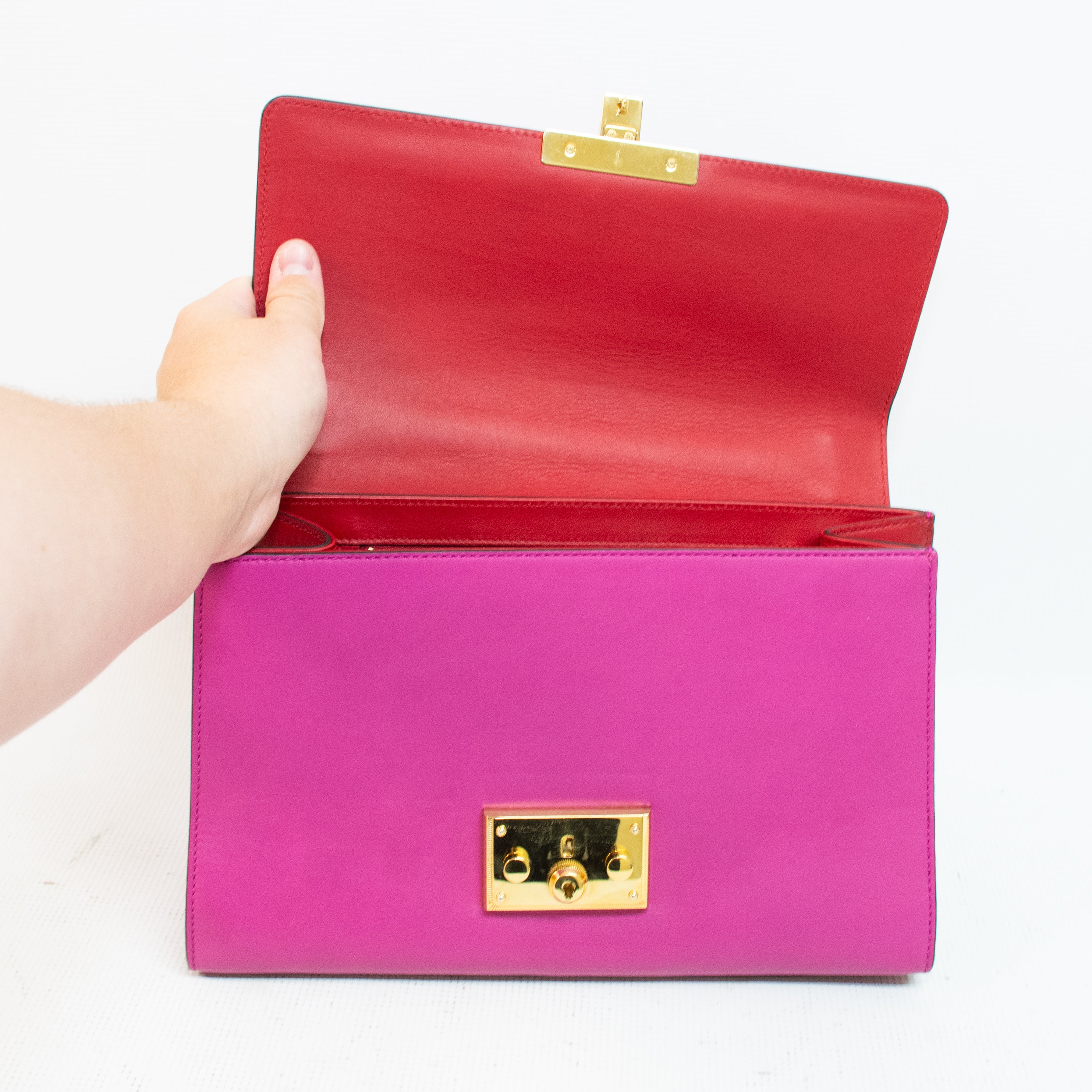 Gucci 409486 Red/Pink Leather Padlock Medium Shoulder Bag