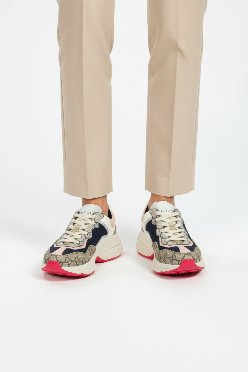Gucci Rhyon Low Top Beige & Ebony GG Supreme Sneakers - Size 35+