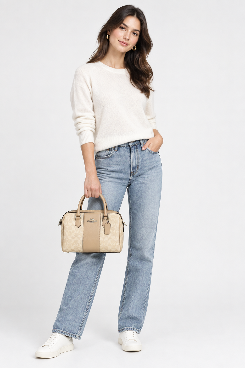 Coach CW376 Rowan Signature Canvas Beige Satchel Bag