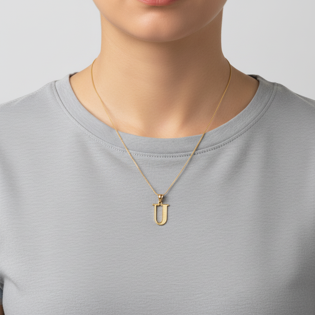 New 10K Yellow Gold Letter "U" Pendant
