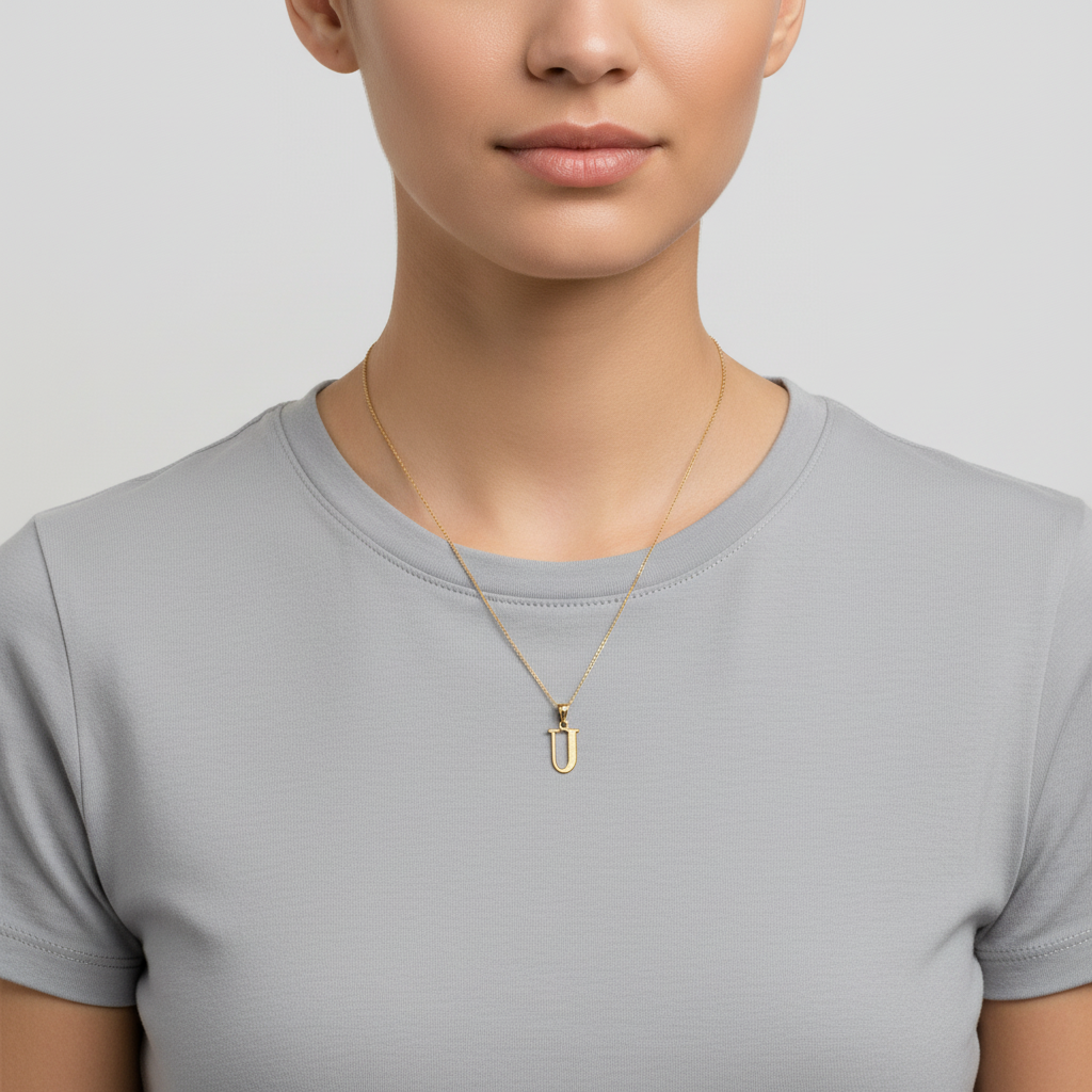 New 10K Yellow Gold Letter "U" Pendant