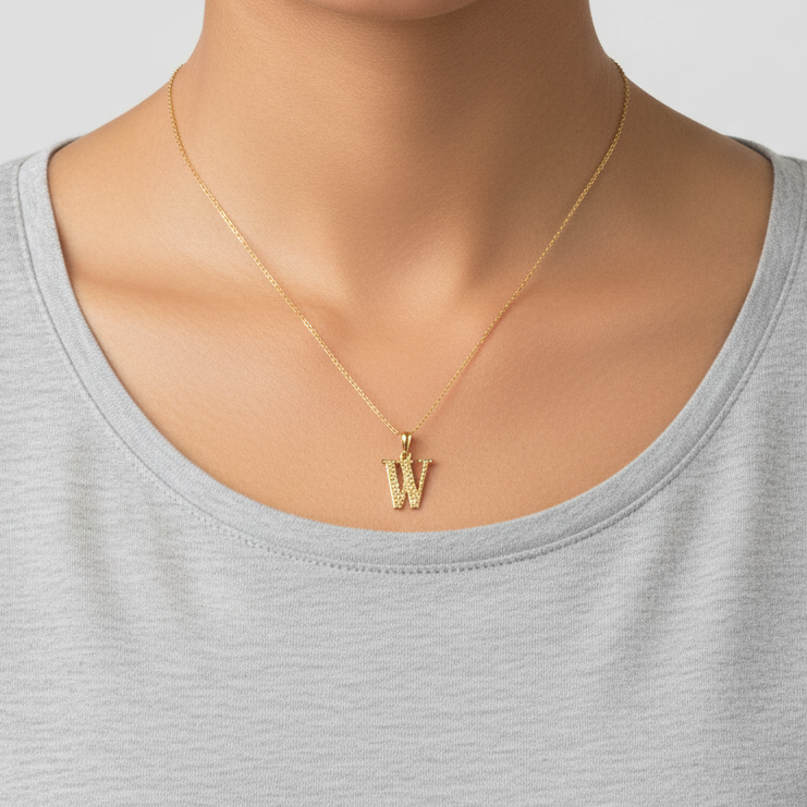 New 10K Yellow Gold Letter "W" Pendant