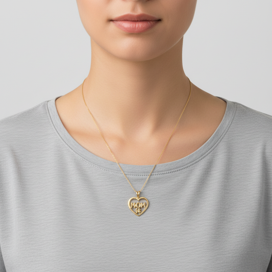 10K Yellow Gold "Mom" Heart Pendant