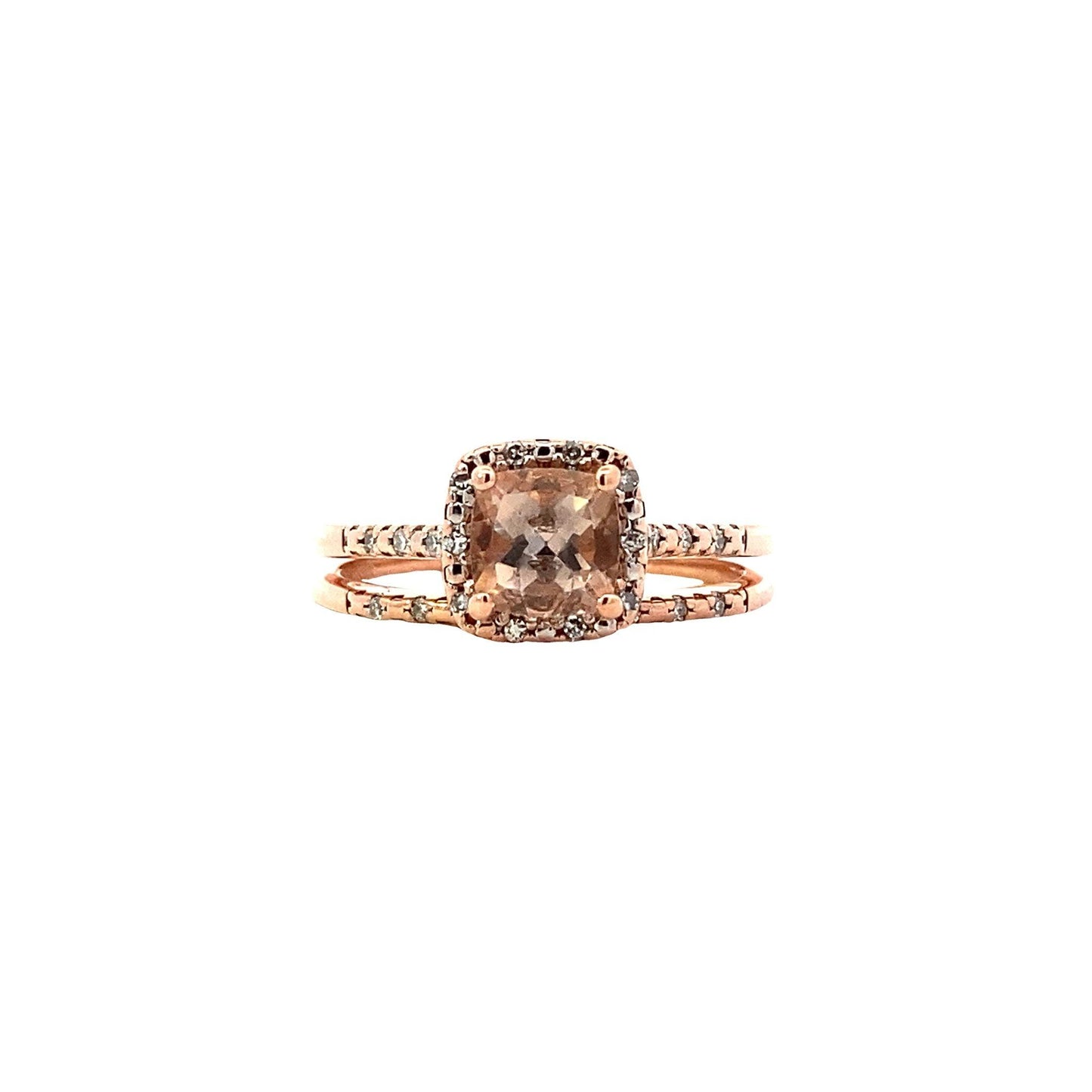 14K Rose Gold Diamond Engagement & Wedding Ring Set - 0.15ct