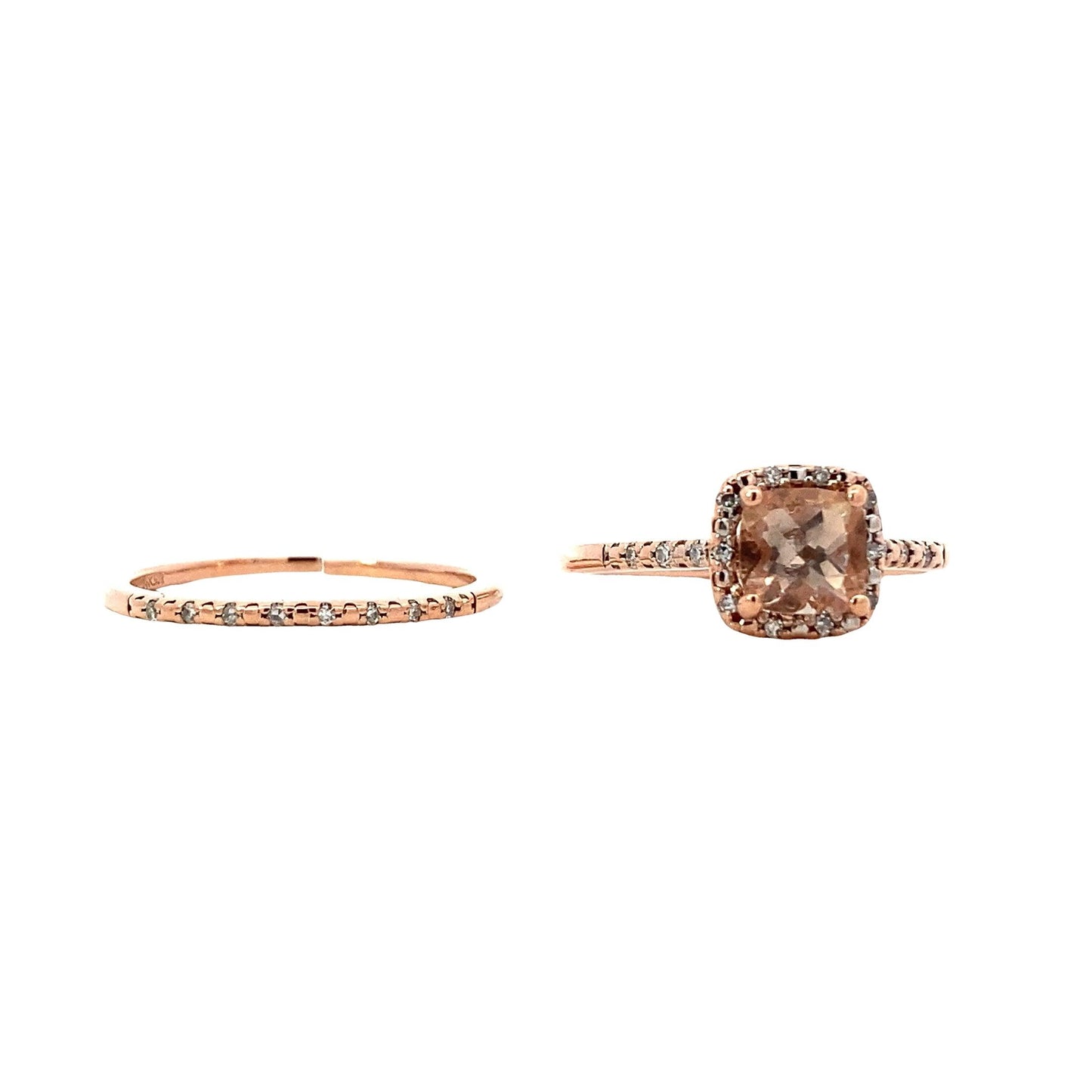 14K Rose Gold Diamond Engagement & Wedding Ring Set - 0.15ct