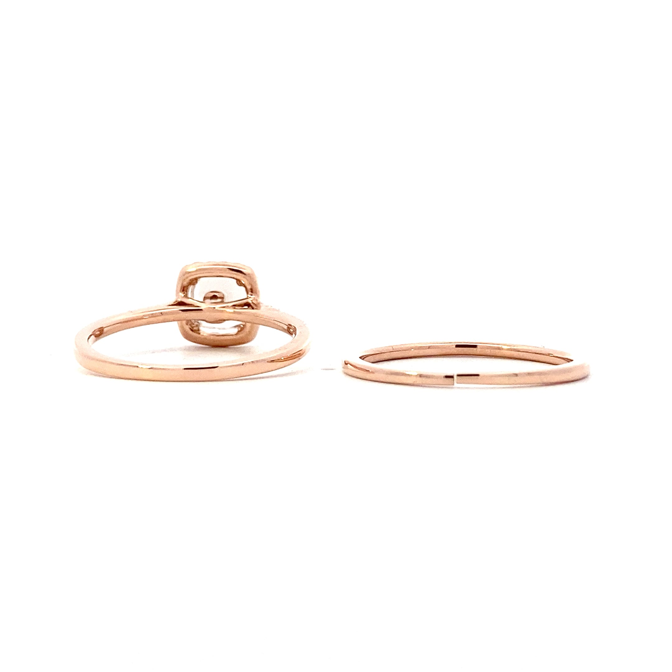 14K Rose Gold Diamond Engagement & Wedding Ring Set - 0.15ct