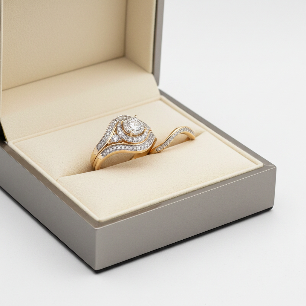 14K Yellow Gold Diamond Engagement & Wedding Ring Set - 0.55ct